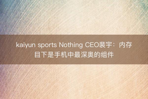 kaiyun sports Nothing CEO裴宇:内存目下是手机中最深奥的组件